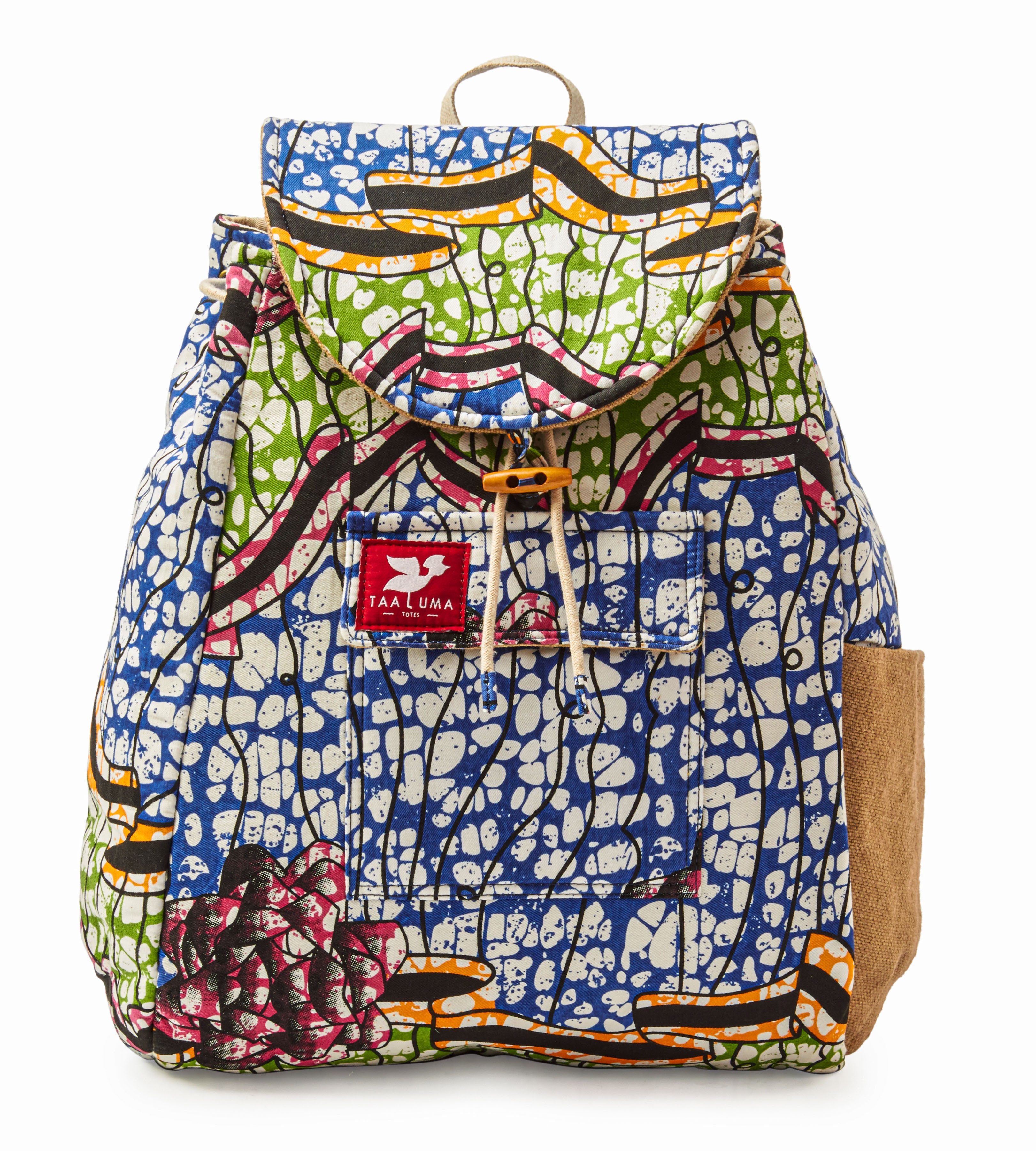 TAALUMA TOTES Thailand popular White With Multi Colored Elephants Backpack 16x14”